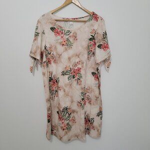 Chloe + Rene Womens Floral Linen Midi Dress Sz 1X Tie Sleeves Boho Beach Travel